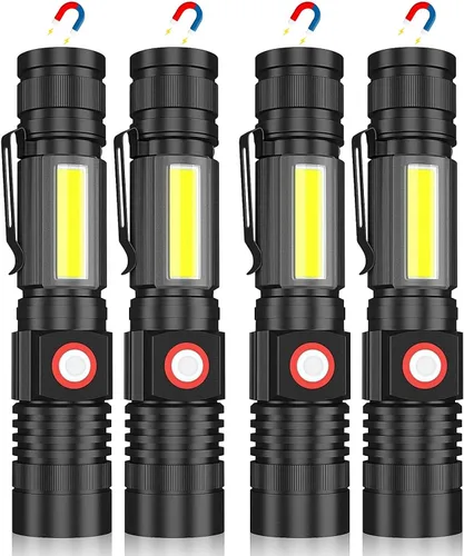 Miniatura 11 de Hoxida Linterna recargable LED (batería incluida), linterna LED magnética con luz lateral COB, 1200 lúmenes, LED súper brillante, impermeable