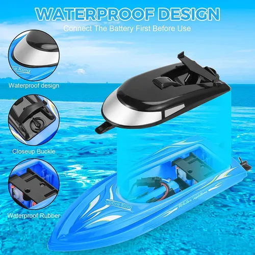Miniatura 3 de Lumiparty Paquete de 4 botes a control remoto, barcos de control remoto para niños y adultos, barco de control remoto de alta velocidad de 6.2 mi/H
