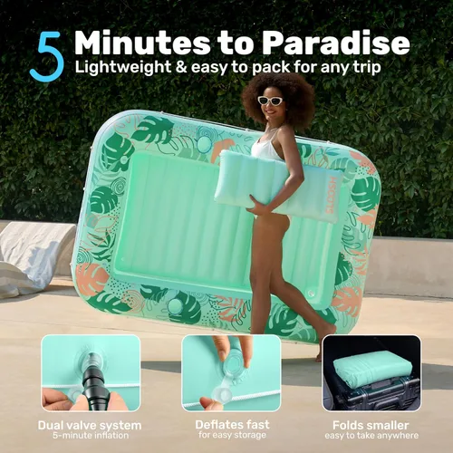 Miniatura 6 de SLOOSH Flotador inflable para tumbona de piscina, 70 x 46 pulgadas, flotadores de piscina para adultos con almohada, flotador 4 en 1 para balsa