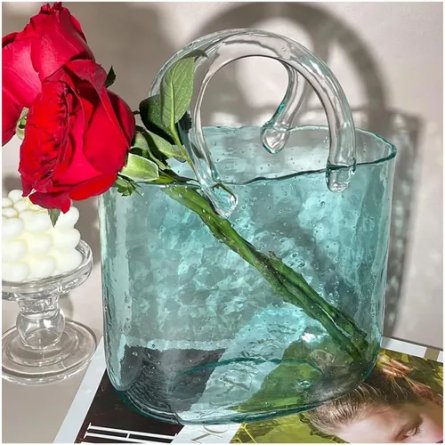 Florero para flores, bolsa de vidrio soplado a mano, florero de flores, florero de vidrio, florero de vidrio decorativo para Estilo 1