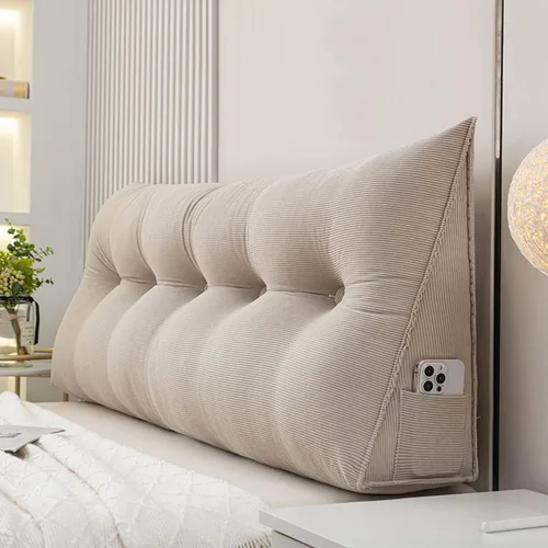 Miniatura 13 de Cojín triangular grande para cabecero de lectura, almohada para reposo en cama, respaldo triangular, respaldo de forro polar, soporte de Gris