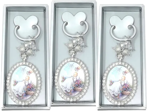 Miniatura 3 de 12 llaveros de diamantes con diseño de bautizo para bebés, niños y niñas, recuerdos de bautizo, regalo para invitados, recuerdos de bautizo, plateado