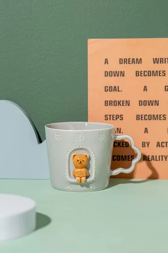 Miniatura 2 de DIHOclub Taza de cerámica con diseño de gato, ventana con animales, figura de cerámica hecha a mano, tazas lindas de dibujos animados, regalo