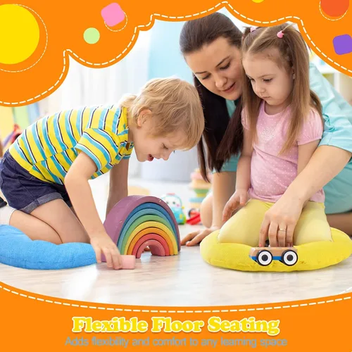 Miniatura 4 de Fumete 16 piezas de 16 pulgadas cojines de piso redondos para niños y bebés, asientos flexibles para salón de clases, almohada de piso para el Arco