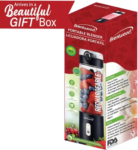 Miniatura 8 de Brentwood Licuadora portátil de vidrio cargable por USB con batería de 50 vatios y 17 onzas (negro)