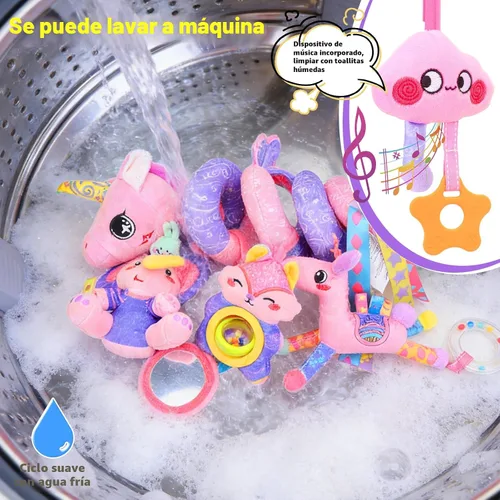 Miniatura 8 de Juguete Musical de Asiento de Coche para Bebés de 0-12 Meses Niña, Juguete Colgante de Actividad Sensorial 5 en 1, Juguete de Cochecito con Música
