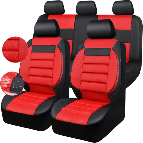 Miniatura 9 de CAR PASS Juego completo de fundas de asiento de automóvil de cuero con soporte lumbar de espuma 3D, fundas de asiento automotrices de malla de aire