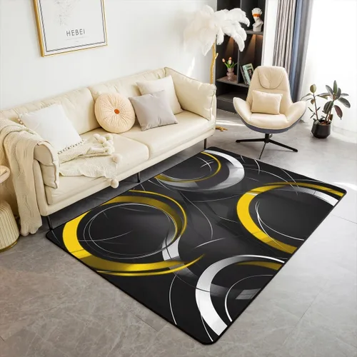 jejeloiu Alfombra de área, alfombra decorativa de círculo geométrico, para sala de estar, arte abstracto moderno, amarillo, blanco y negro, 5 x 7