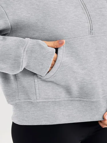 Miniatura 4 de Trendy Queen Sudaderas con capucha para mujer, con cremallera de un cuarto, sudaderas de gran tamaño, media cremallera con bolsillos, ropa de otoño