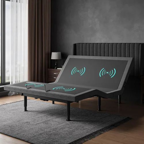 Base de cama ajustable de tamaño completo con masaje, base de cama eléctrica inalámbrica remota para iluminación debajo de la cama, gravedad cero, 2