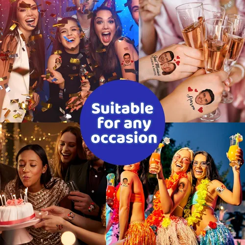 Miniatura 4 de Tatuajes temporales personalizados, tatuajes faciales personalizados para cumpleaños, bodas, despedidas de soltera, 1 juego de 15 tatuajes patrón 13