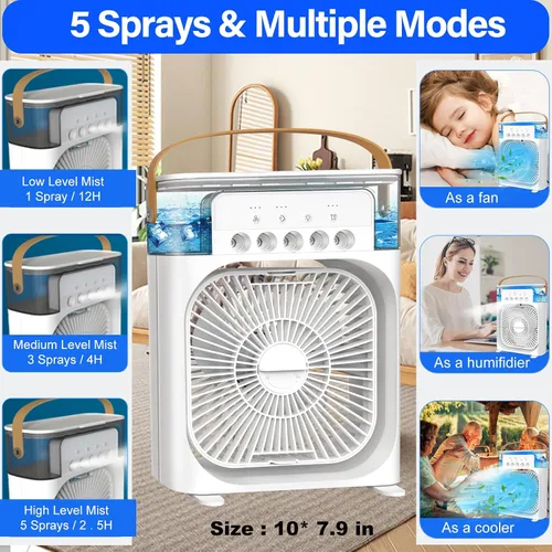 Miniatura 5 de Aire acondicionado portátil – Pequeño enfriador de aire personal silencioso portátil de CA, mini ventilador de escritorio alimentado por USB