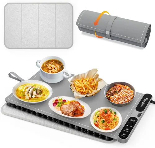 Miniatura 10 de Homelove Tapete de calentamiento para alimentos – Bandeja de calentamiento eléctrica rápida de superficie completa con 7 ajustes de temperatura
