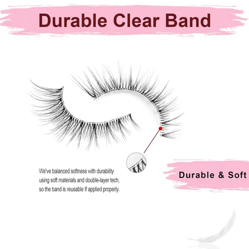 Miniatura 2 de Pestañas naturales de ojo de gato, ligeras, reutilizables, con banda transparente, paquete de 10 pares, pestañas postizas de visón sintético