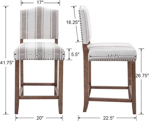 Miniatura 2 de EALSON Farmhouse - Juego de 2 taburetes de bar de cocina de altura de mostrador con respaldo, sillas de bar de madera modernas de mediados de siglo