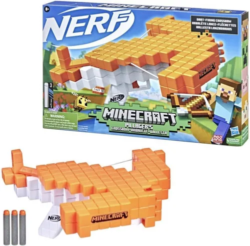 Nerf Ballesta ballesta de Minecraft Pillager, ballesta real, acción de ballesta real, incluye 3 dardos oficiales Nerf Elite 42787, multicolor