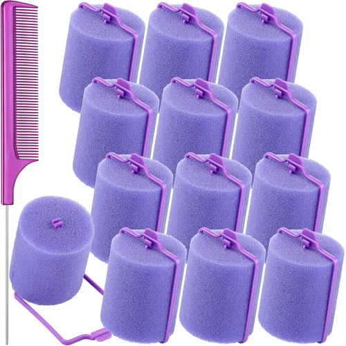 Syhood 12 rodillos de esponja de espuma jumbo de 1.89 pulgadas, rizadores suaves para dormir, rodillos de espuma grandes flexibles y peine de cola
