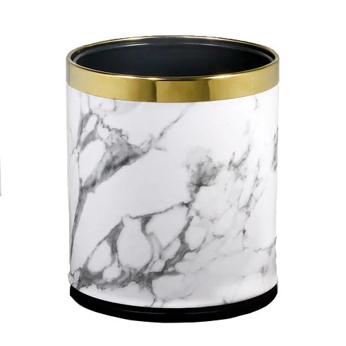 Cubo de basura de metal de lujo de 10 L, parte superior abierta, doble capa, con cubierta de piel sintética, cesta de basura para cocina, baño,