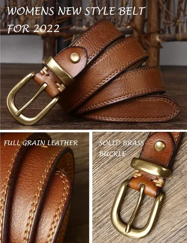 Miniatura 45 de Cinturones para mujer para jeans de 1.1 pulgadas de ancho, cinturones para vestidos de cuero de grano completo con hebilla dorada, caja de regalo