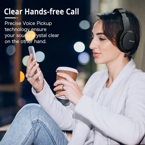 Miniatura 6 de AMORNO Auriculares Bluetooth sobre la oreja, 68 horas de reproducción, auriculares inalámbricos con micrófono, auriculares estéreo HiFi plegables