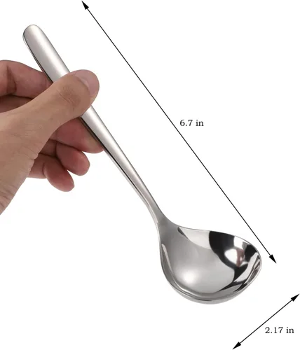 Miniatura 2 de Cucharas de sopa de acero inoxidable para ramen, juego de 4 cucharas de sopa asiáticas pulidas con espejo (mango corto)