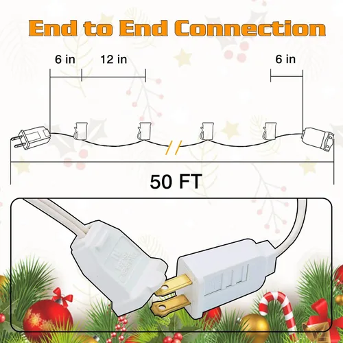 Miniatura 2 de Cadena de luces de Navidad C9 de 25 pies, enchufes de luz E17 con separación de 12 pulgadas, juego de cadena de luces C9 blanco para decoración