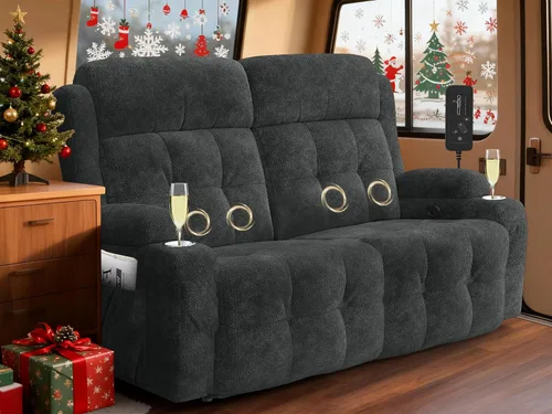 Miniatura 18 de Sofá Reclinable Loveseat para RV, Sofá Reclinable de Masaje de 3 Asientos Abrazador de Pared con USB, Bolsillos Integrados, Portavasos, Sofás Cama