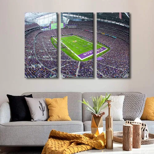 Miniatura 2 de 3 piezas de arte de pared deportivo del equipo de fútbol de los Vikings de Estados Unidos, pinturas de estadios deportivos Minnesota, Estados