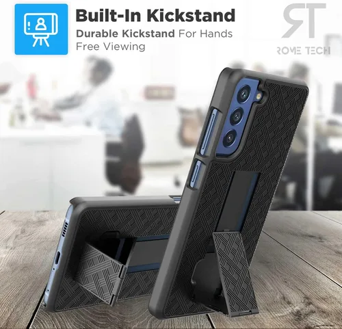 Miniatura 4 de Funda diseñada para Samsung Galaxy S21 FE 5G con funda de clip para cinturón, funda de soporte, color negro