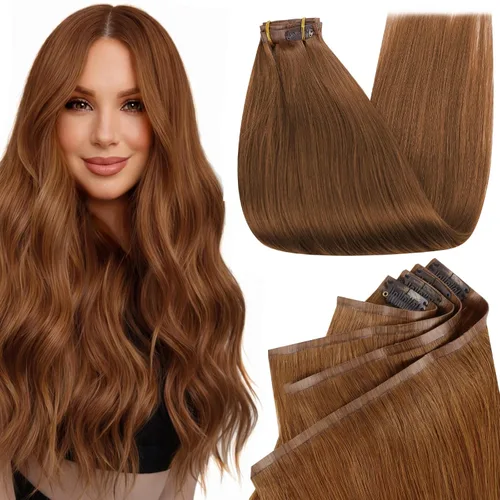 Miniatura 14 de Full Shine Extensiones de cabello humano con pinzas, cabello humano Remy invisible para mujer, color rubio platino, 20 pulgadas, 8 unidades, 4.23 oz