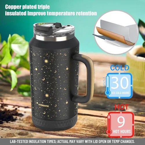 Miniatura 4 de Hydraful Vaso de 64 onzas con asa y pajilla, 100% a prueba de fugas, vaso aislado reutilizable, botella de agua grande de acero inoxidable, taza