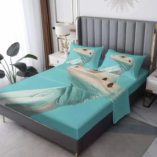 Miniatura 8 de Lizard Sheets - Juego de sábanas de 3 piezas de diseño de animales de dibujos animados, juego de sábanas y fundas de almohada de microfibra suave