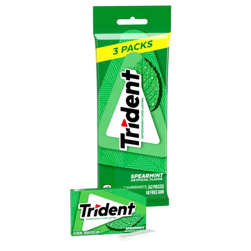 Trident Goma de mascar de menta verde sin azúcar, 3 paquetes de 14 piezas (42 piezas en total)