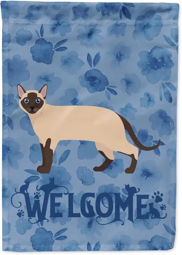 Miniatura 318 de Caroline's Treasures CK4813CHF - Bandera de bienvenida con gato abisinio azul, manga grande, para porche, para colgar en la pared, poliéster