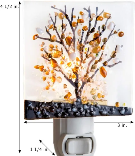 Miniatura 7 de J Devlin NTL 159-1. Luz nocturna de vidrio fusionado con forma de árbol. Handcrafted fused glass Autumn tree design Warm ambient glow Plug-in with