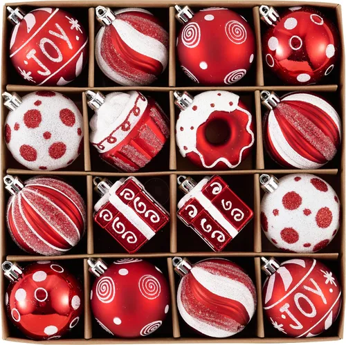 Miniatura 7 de Valery Madelyn Juego de adornos para árbol de Navidad, 16 unidades de bastón de caramelo rojo, verde y blanco, inastillables, decoración de árbol