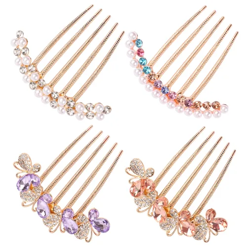 Miniatura 7 de Accesorios para el cabello con diamantes de imitación de perlas – Pinzas de horquilla de mariposa con cristales para moños updo, horquillas