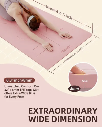 Miniatura 2 de YOTTOY Esterilla de Yoga, 72"x 32"x1/3" Extra Ancha Antideslizante para Ejercicio Fitness Yoga, Esterillas Ecológicas de TPE para Ejercicio