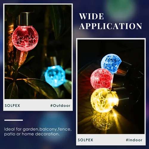 Miniatura 5 de Solpex Luces solares colgantes al aire libre, paquete de 8 luces decorativas de bola de vidrio agrietado, iluminación solar impermeable, luces