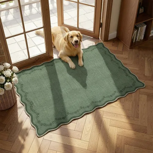 Miniatura 85 de GarveeHome Alfombra de entrada festoneada, 2 x 3, color azul sólido, lavable, alfombra floral para entrada interior, alfombra floral antideslizante