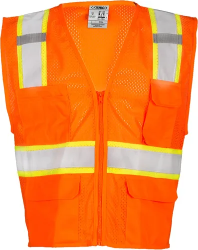 Miniatura 3 de Kishigo All Mesh Contrast Unisex Reflective Safety Vest 1195, ANSI Type R/Class 2, 6 Pockets Zipper, Reflective Lining Lima