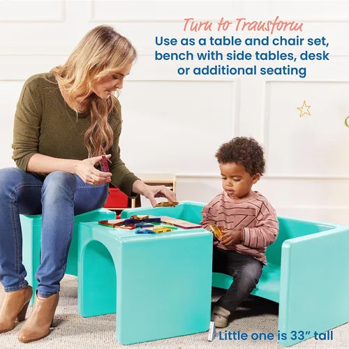 Miniatura 4 de ECR4Kids Tri-Me - Juego de mesa y sillas cubo, muebles multiusos, color aguamarina, 3 piezas