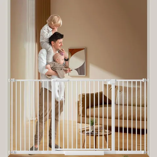 Miniatura 7 de DEARBB Puerta extra ancha para bebé, espacio ultra estrecho de 30.11 a 77.36 pulgadas, montado a presión, doble cerradura, cierre automático, puerta