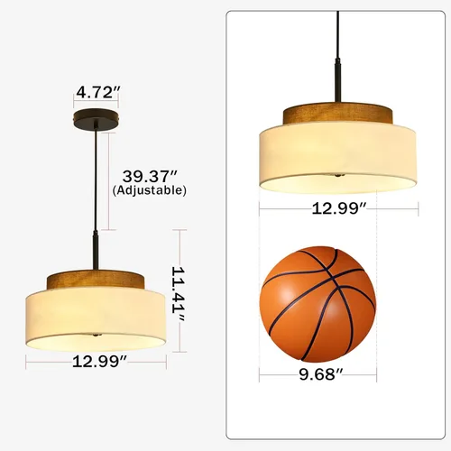Miniatura 2 de Lámpara colgante de granja de 3 luces, lámpara colgante de tambor de 2 niveles con pantalla de tela de 13 pulgadas, lámpara colgante rústica