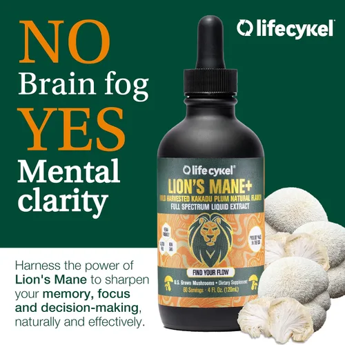Miniatura 3 de Life Cykel Paquete de atletas profesionales – Reishi, melena de león y extracto de hongo Cordyceps – Tintura de hongos de espectro completo