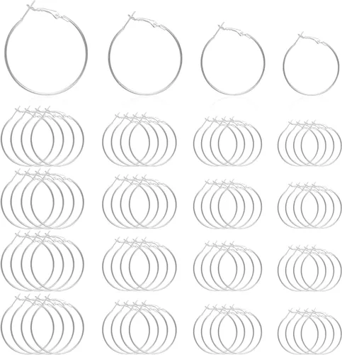 Miniatura 8 de 60 piezas de accesorios para aretes de aro, aretes de acero inoxidable, cuentas redondas, aretes abiertos, aros para cuentas para hacer joyas, 2.362