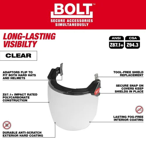 Miniatura 4 de Milwaukee BOLT - Protector facial completo, transparente, compatible con cascos de seguridad y cascos duros, 48-73-1420