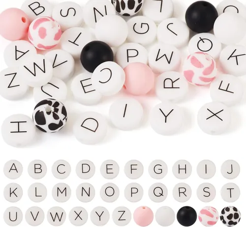 Miniatura 26 de Craftdady 20 cuentas de números de silicona de 0.531 in, números blancos y negros, 0-9, cuentas focales redondas para bolígrafos, manualidades