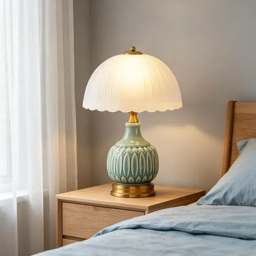 Lámpara Vintage para Sala de Estar, Lámparas de Mesa de Cerámica Modernas de 16" para Dormitorio, Lámparas Tradicionales Retro de Mesita de Noche,