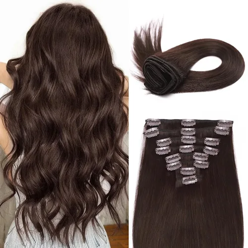 Miniatura 15 de Extensiones de cabello humano 100% remy de 10 a 24 pulgadas, con clips, calidad grado 7A, cabeza completa, 8 piezas, 18 clips; largo, suave, sedoso